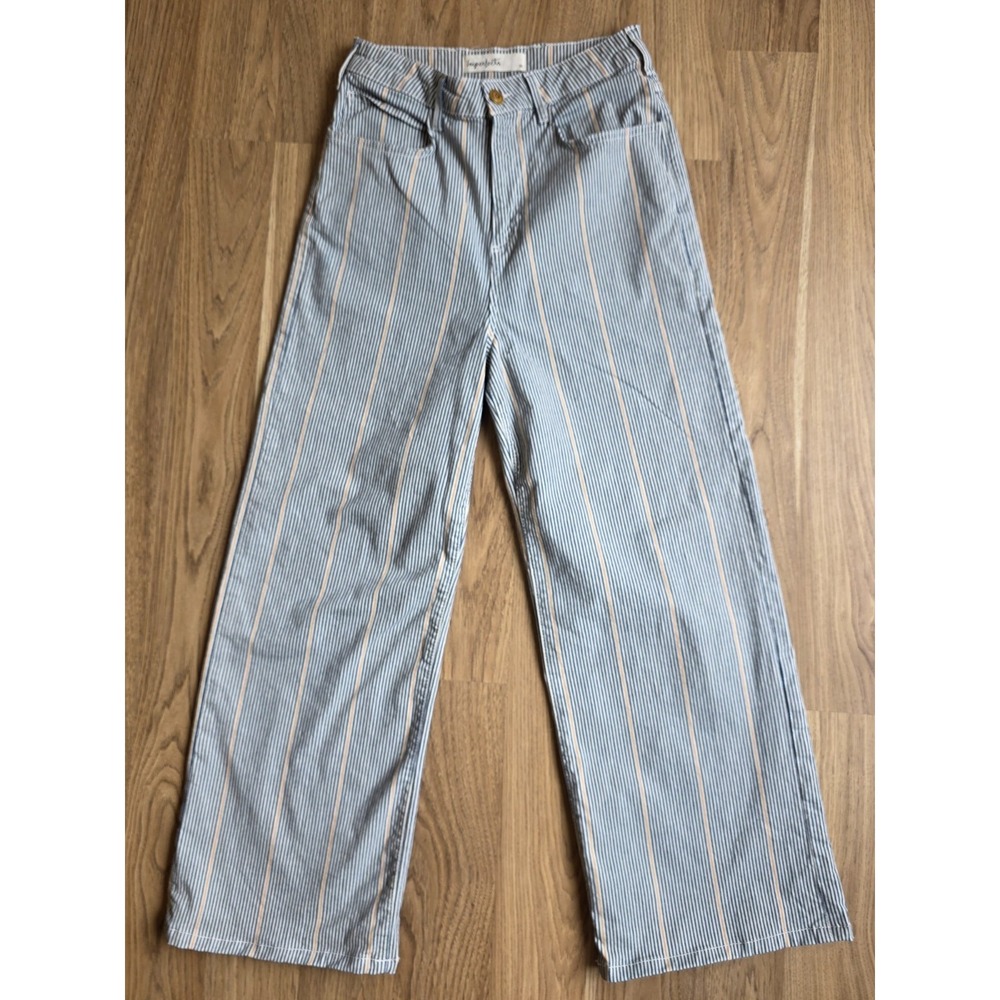 Imperfects‎ Pants 523L PantSize 26 Hickory Stripe Blue And Yellow Wide Leg Jeans